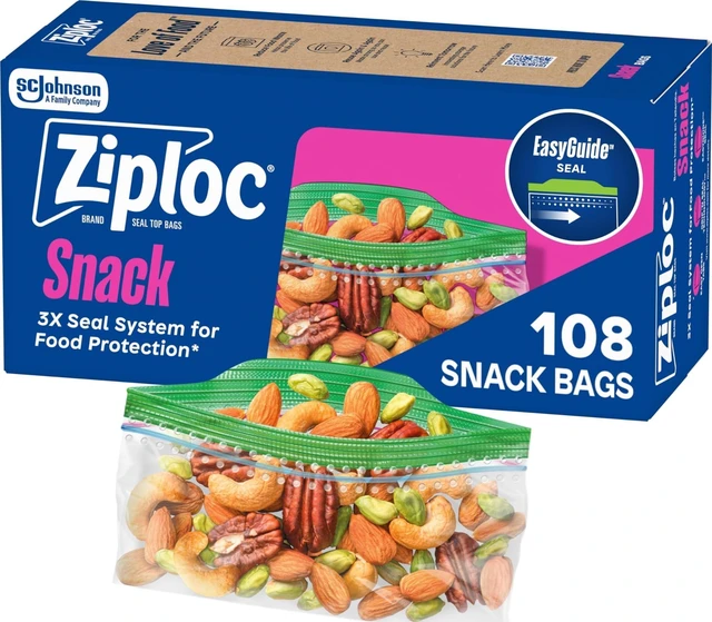 Main image of Ziploc Snack Bags 108 Count, Easy Open & Close Food Storage