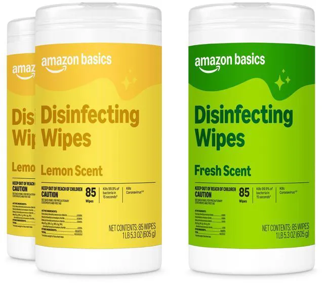 Main image of Amazon Basics Disinfecting Wipes, 255 Count (3 Packs of 85), Lemon & Fresh Scent, Sanitizes, Cleans, Disinfects & Deodorizes
