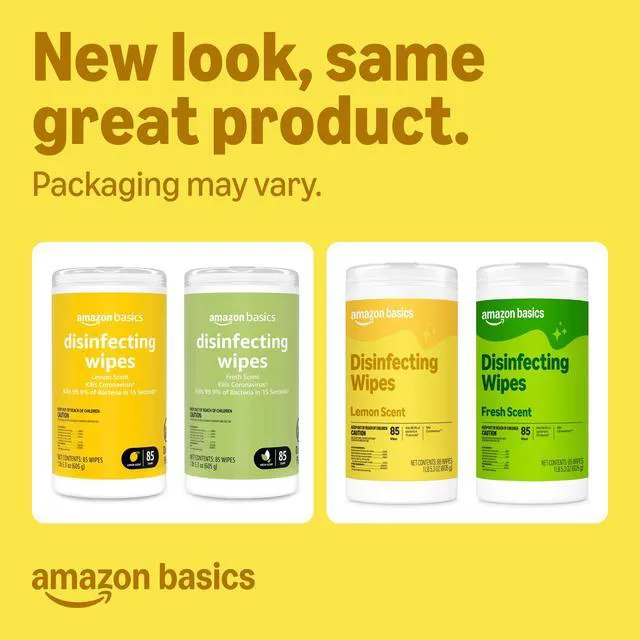 Alt view image 3 of 6 - Amazon Basics Disinfecting Wipes, 255 Count (3 Packs of 85), Lemon & Fresh Scent, Sanitizes, Cleans, Disinfects & Deodorizes