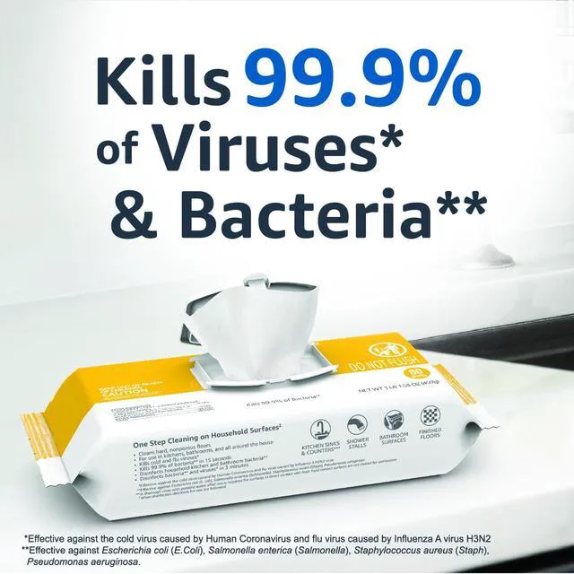 Alt view image 4 of 7 - Amazon Basics Disinfecting Wipes, Lemon & Fresh Air Scent, Multi-Surface, Sanitizes, Cleans, Disinfects, Deodorizes, 320 Count (4 Packs of 80)