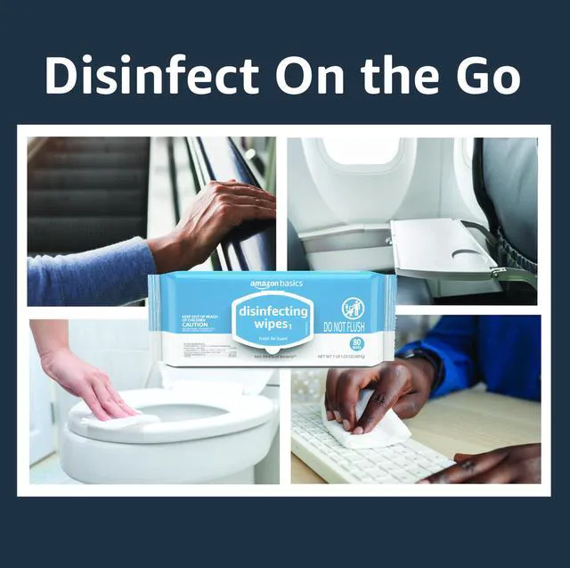 Alt view image 3 of 7 - Amazon Basics Disinfecting Wipes, Lemon & Fresh Air Scent, Multi-Surface, Sanitizes, Cleans, Disinfects, Deodorizes, 320 Count (4 Packs of 80)