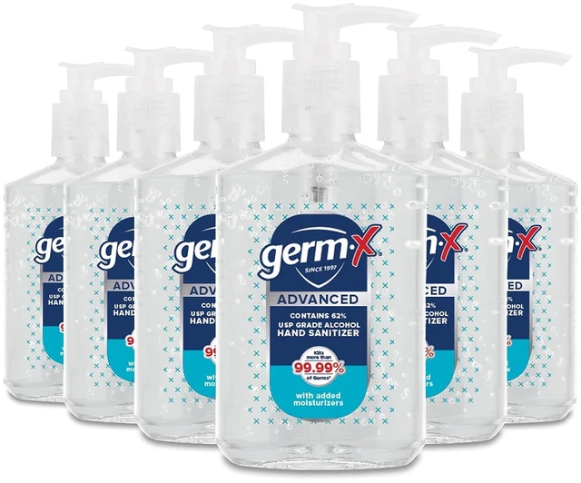 Main image of Germ-X Advanced Hand Sanitizer, 8Fl Oz (Pack of 6), Less Drying Moisturizing Clear Gel, No Rinse Formula, Pump Bottle
