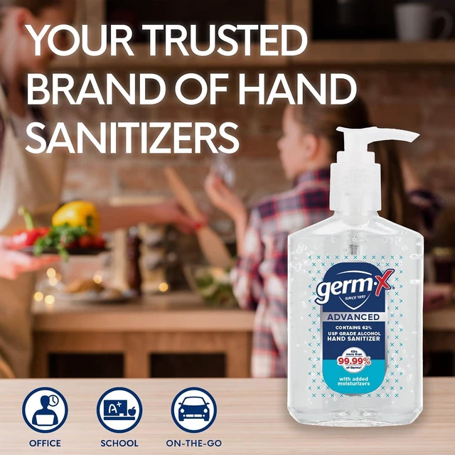 Alt view image 2 of 6 - Germ-X Advanced Hand Sanitizer, 8Fl Oz (Pack of 6), Less Drying Moisturizing Clear Gel, No Rinse Formula, Pump Bottle