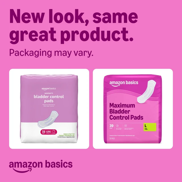 Alt view image 4 of 7 - Amazon Basics Incontinence Pads for Women, Postpartum, Long, Maximum Absorbency, Bladder Control, Unscented, 39 Count