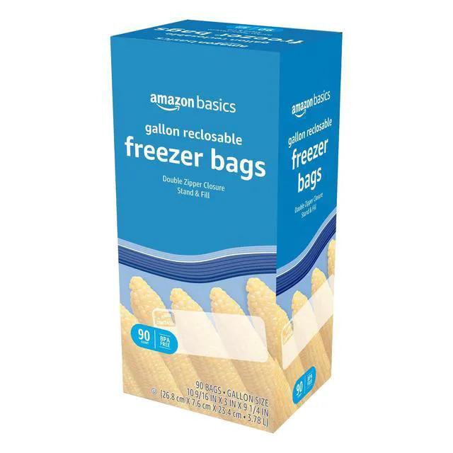 Alt view image 4 of 6 - Amazon Basics Reclosable Freezer Bags, Gallon Size, Double Zipper Seal, Stand-Up Bottom, BPA Free, 90 Count