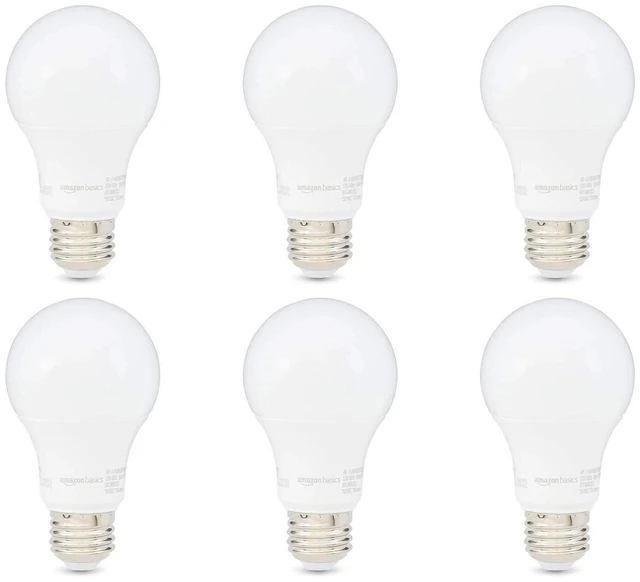 Main image of Amazon Basics A19 LED Light Bulb, 60W Equivalent, 9W, E26 Base, Soft White 2700K, Non-Dimmable, 10,000 Hour Lifetime, 6-Pack