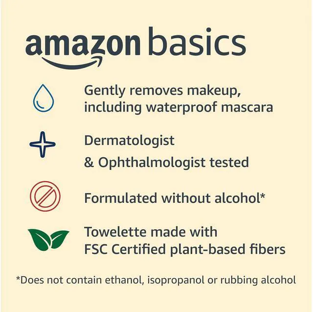 Alt view image 5 of 5 - Amazon Basics Makeup Remover Wipes, 25 Count (2-Pack), Gentle Cleansing, pH-Balanced, Plant Based, Alcohol-Free, Dermatologist Tested, Removes Waterproof Mascara