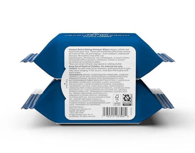 Alt view image 4 of 5 - Amazon Basics Makeup Remover Wipes, 25 Count (2-Pack), Gentle Cleansing, pH-Balanced, Plant Based, Alcohol-Free, Dermatologist Tested, Removes Waterproof Mascara