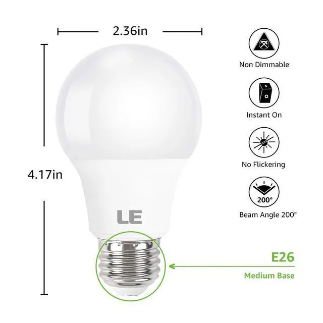 Alt view image 6 of 6 - Lepro A19 E26 LED Light Bulbs 9W 800 Lumens Soft White 2700K 5 Pack