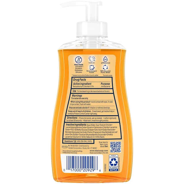 Alt view image 6 of 6 - Dial Antibacterial Defense Liquid Hand Soap, Aloe, Gold Scent, 11 fl oz (Pack of 4), Dermatologist-Tested, Gentle Formula