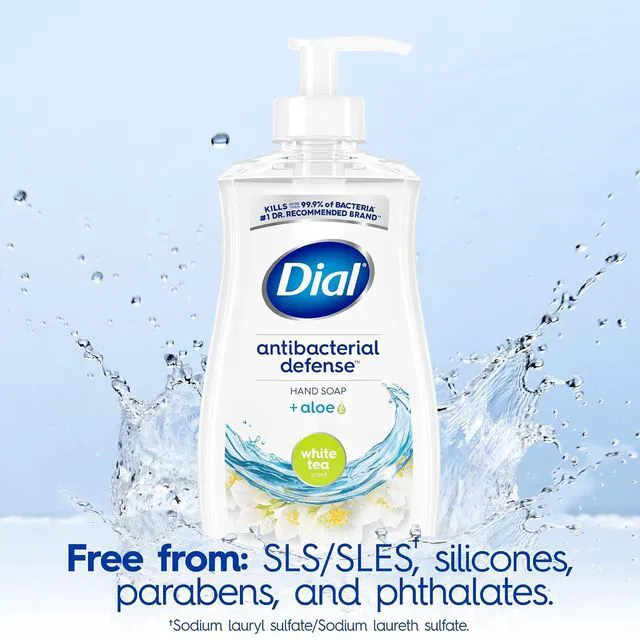 Alt view image 2 of 6 - Dial Antibacterial Defense Liquid Hand Soap + Aloe, White Tea Scent, 11 Fl Oz (Pack of 4), Dermatologist-Tested, Gentle Formula