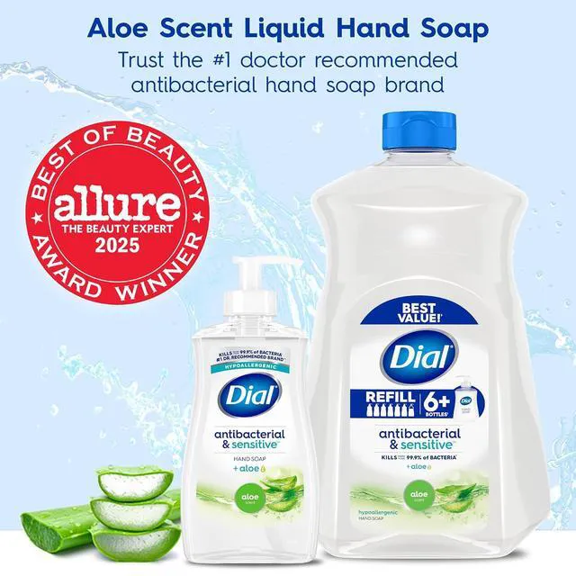 Alt view image 4 of 6 - Dial Antibacterial Defense Liquid Hand Soap + Aloe, White Tea Scent, 11 Fl Oz (Pack of 4), Dermatologist-Tested, Gentle Formula