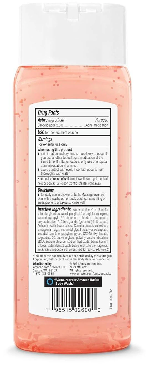 Alt view image 4 of 6 - Amazon Basics Clarifying Pink Grapefruit Body Wash, 2% Salicylic Acid Acne Treatment, Dermatologist Tested, 8.5 Fl Oz, Pack of 1