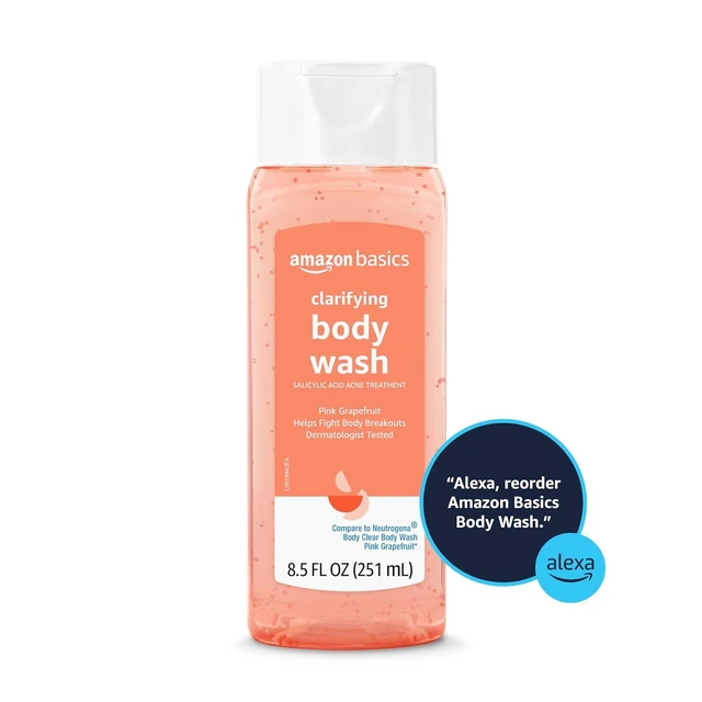 Alt view image 6 of 6 - Amazon Basics Clarifying Pink Grapefruit Body Wash, 2% Salicylic Acid Acne Treatment, Dermatologist Tested, 8.5 Fl Oz, Pack of 1