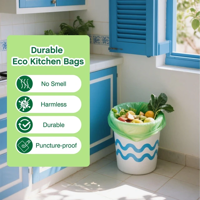 Alt view image 4 of 7 - 4 Gallon Small Trash Bags 120 Count, Compost Waste Bag, Strong Trash Can Liners, Unscented, for Bathroom Kitchen Bedroom Office, Green