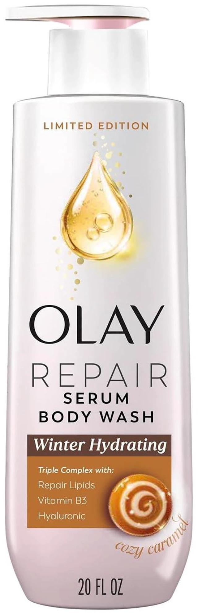 Main image of Olay Winter Repair Serum Body Wash, 20fl oz, 24HR Long Lasting Rich Hydration, Triple Complex, Winter Barrier Repair, Limited Edition Cozy Caramel Scent