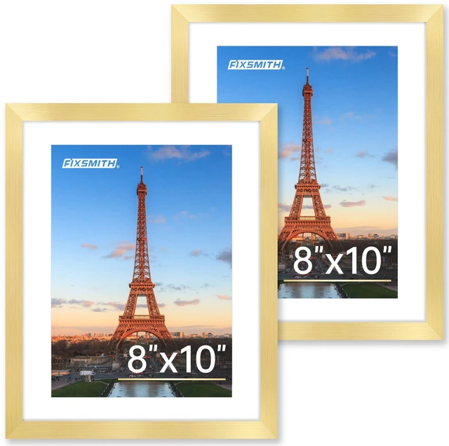 Main image of FIXSMITH 8x10 Picture Frame Set of 2, Gold, Collage for Tabletop or Wall Display, HD Plexiglass, Display 5x7 with Mat or 8x10 Without Mat