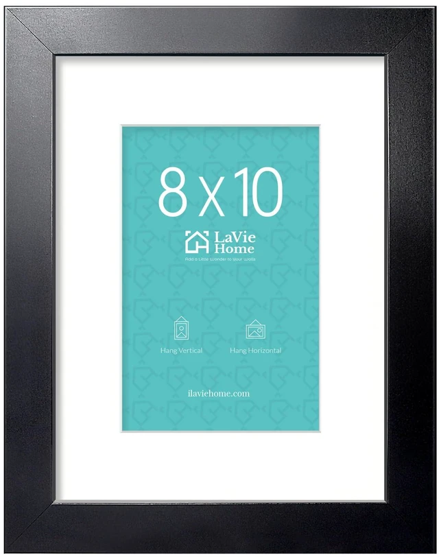 Main image of LaVie Home 8x10 Picture Frame, Black Frame with Polished Plexiglass, Display 5x7 with Mat or 8x10 Without Mat, Horizontal and Vertical Wall Mount, 1 Pack