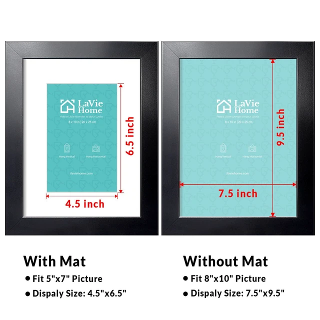 Alt view image 5 of 6 - LaVie Home 8x10 Picture Frame, Black Frame with Polished Plexiglass, Display 5x7 with Mat or 8x10 Without Mat, Horizontal and Vertical Wall Mount, 1 Pack