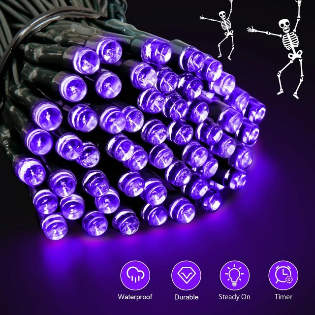 Alt view image 3 of 7 - Cshare Purple String Lights 16.4ft 50LED, Battery Operated with Timer, Waterproof, Halloween Decoration for Indoor Outdoor, Party Patio Garden Yard Pathway