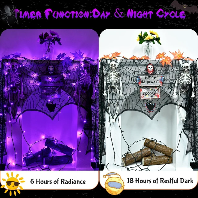 Alt view image 4 of 7 - Cshare Purple String Lights 16.4ft 50LED, Battery Operated with Timer, Waterproof, Halloween Decoration for Indoor Outdoor, Party Patio Garden Yard Pathway