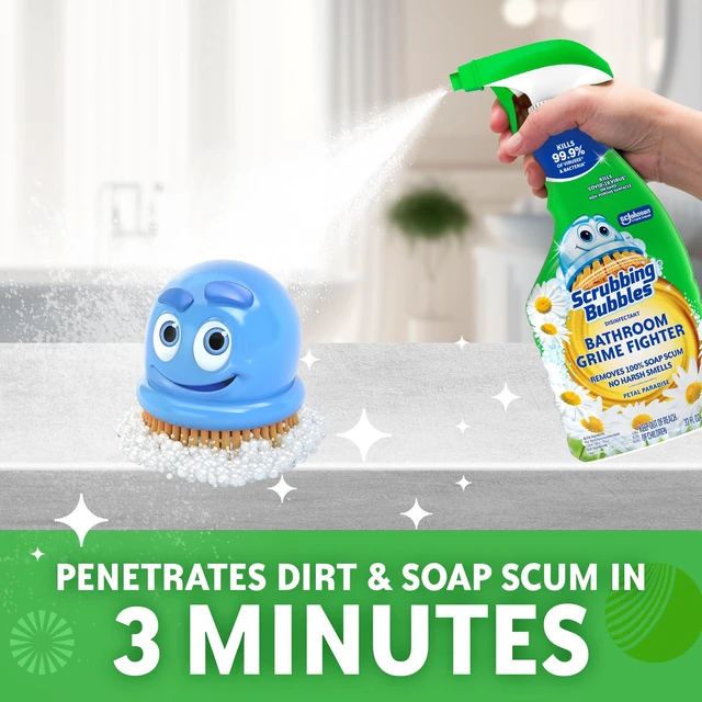 Alt view image 4 of 7 - Scrubbing Bubbles Bathroom and Shower Cleaner Disinfectant Spray, Foaming Action, Bathroom Grime Fighter, Petal Paradise Scent, 32oz