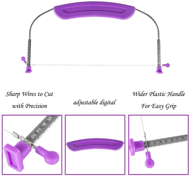 Alt view image 6 of 6 - Adjustable Cake Leveler Cutter Slicer, 9 Heights, Premium Food Grade Stainless Steel Double Wires, for Leveling and Molding, Purple
