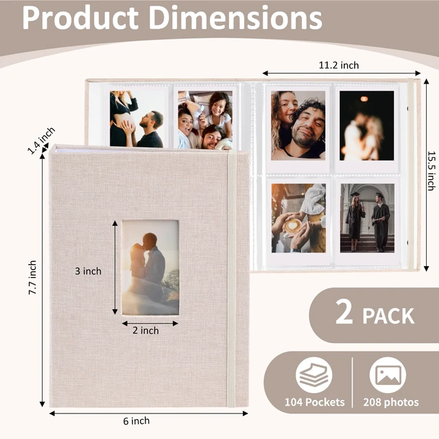 Alt view image 6 of 7 - Vivinin 2PCS Polaroid Mini Photo Album, 2x3 Inch Pockets, 104 Pockets/208 Pictures, Linen Hardcover, Off-white