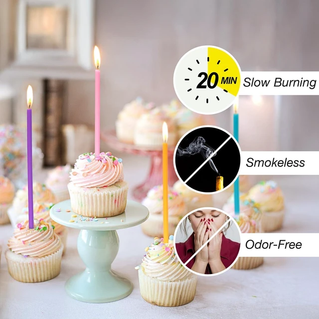 Alt view image 2 of 7 - 40-Count 5.5-Inch Tall Thin Rainbow Birthday Candles for Cake