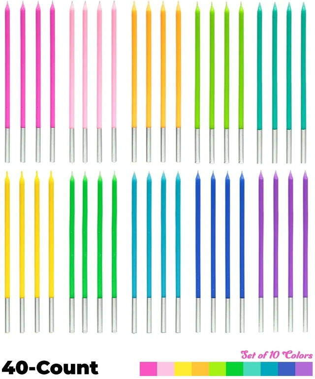 Alt view image 7 of 7 - 40-Count 5.5-Inch Tall Thin Rainbow Birthday Candles for Cake