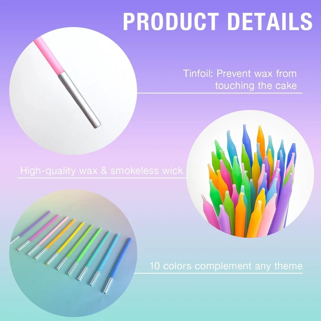Alt view image 6 of 7 - 40-Count 5.5-Inch Tall Thin Rainbow Birthday Candles for Cake