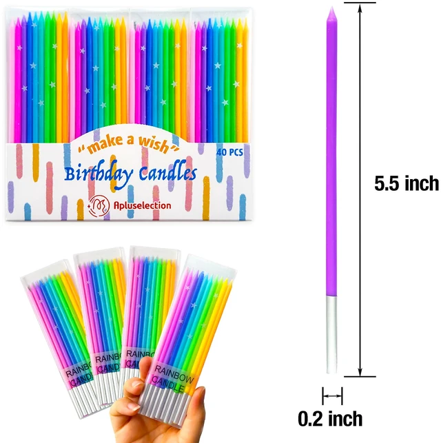 Alt view image 4 of 7 - 40-Count 5.5-Inch Tall Thin Rainbow Birthday Candles for Cake