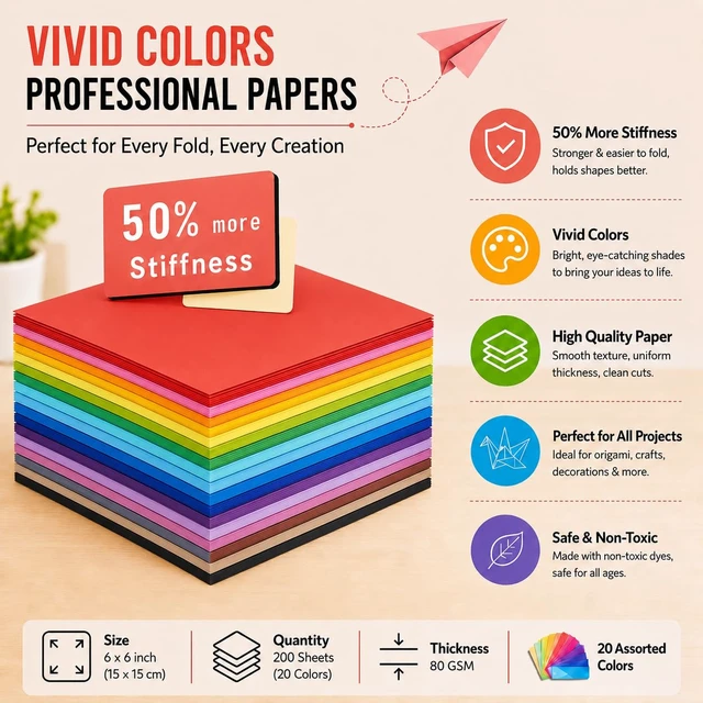 Alt view image 5 of 7 - 6 x 6 Inch Origami Paper 200 Sheets Double-Sided Colored Craft Paper