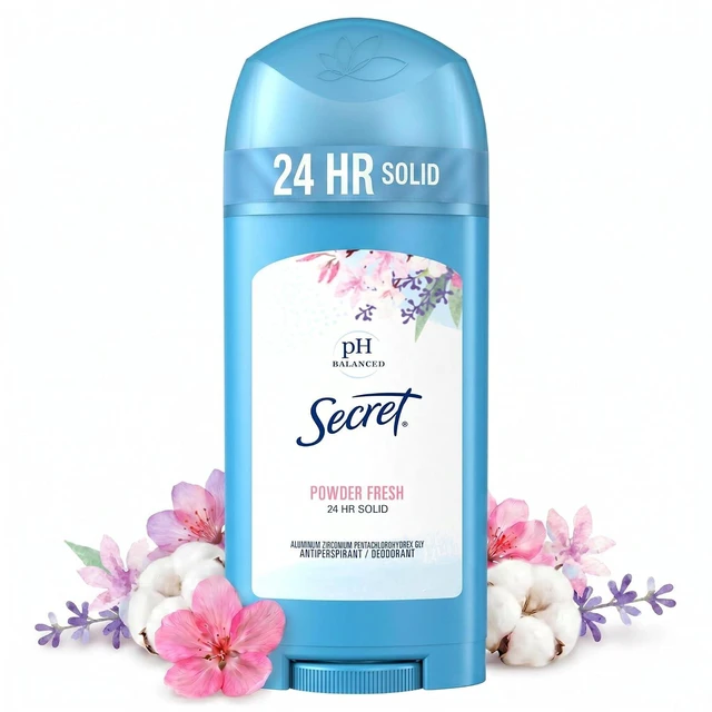Main image of Secret Antiperspirant and Deodorant for Women, Wide Solid Stick, Powder Fresh, 24hr Sweat and Odor Protection, pH Balanced, 2.7 oz