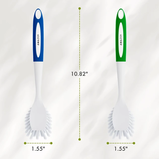 Alt view image 2 of 6 - Amazer Dish Brush with Handle, 2 Pack Kitchen Scrub Brushes, Stiff Bristles for Sink, Pots, Pans