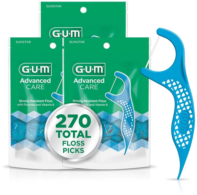 Main image of GUM Advanced Care Dental Floss Picks, Fresh Mint Flavor, 90 Count (3 Pack)