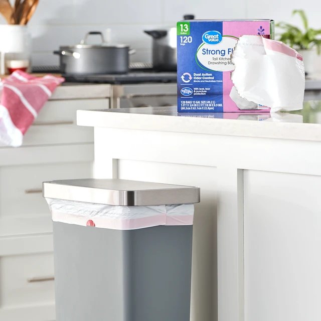 Alt view image 3 of 6 - Great Value Strong Flex 13-Gallon Drawstring Tall Kitchen Trash Bags, Lavender Fields, 120 Bags
