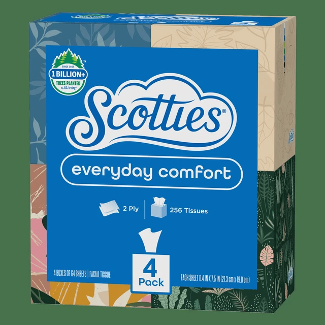 Alt view image 5 of 6 - Scotties Everyday Comfort Facial Tissues, 4-Pack (64 Tissues per Box, 2-Ply, 256 Total Sheets)