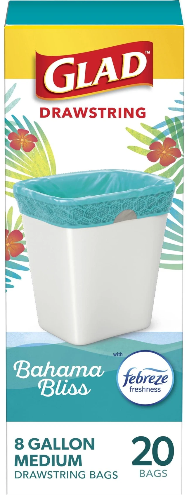 Main image of Glad 8-Gallon Teal Drawstring Medium Trash Bags, Febreze Freshness Bahama Bliss Scent, 20 Bags