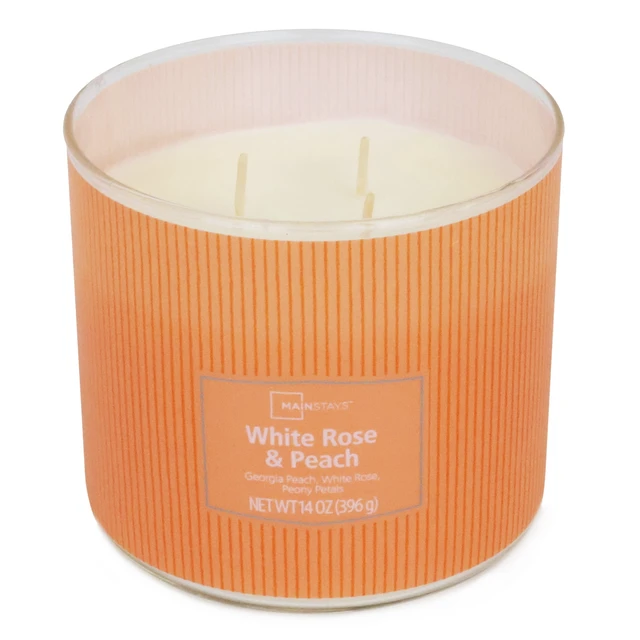 Alt view image 5 of 6 - Mainstays White Rose and Peach 3-Wick Textured Wrap Candle, 14 oz