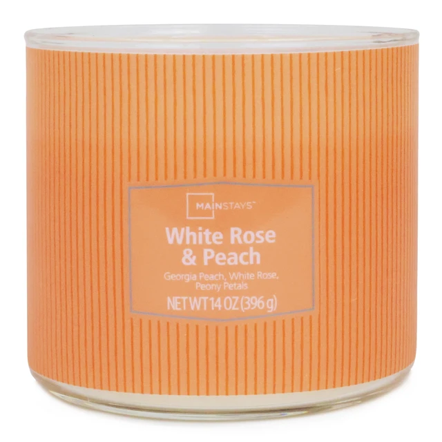 Alt view image 3 of 6 - Mainstays White Rose and Peach 3-Wick Textured Wrap Candle, 14 oz