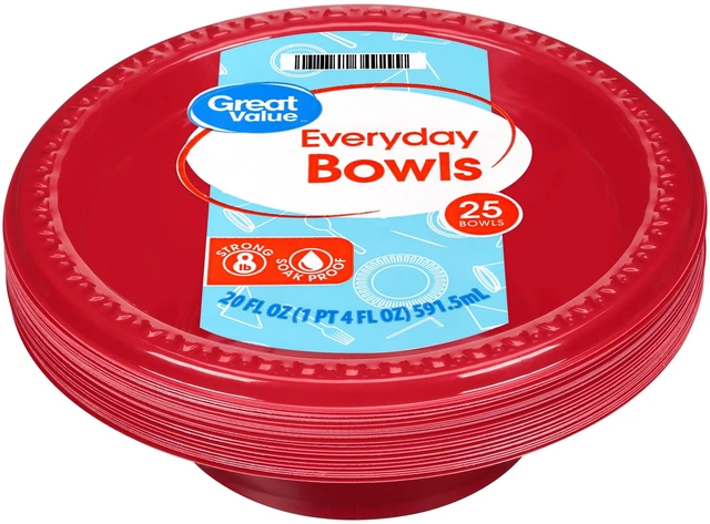 Alt view image 5 of 7 - Great Value Everyday Disposable Plastic Bowls (3 Pack), 20 oz, Red, 25 Count