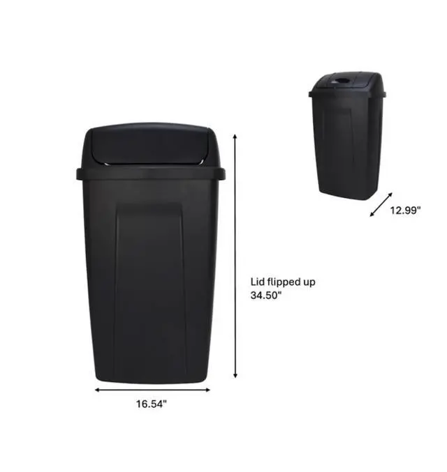 Alt view image 4 of 5 - Kitchen Trash Can, 13 Gallon Plastic Garbage Bin with Swing Top Lid, Black
