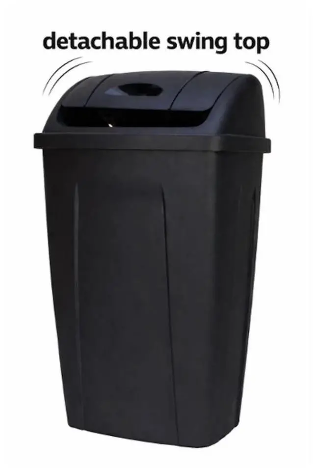 Alt view image 3 of 5 - Kitchen Trash Can, 13 Gallon Plastic Garbage Bin with Swing Top Lid, Black