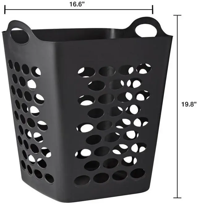 Alt view image 2 of 6 - Flexible Square Laundry Hamper, Black Plastic