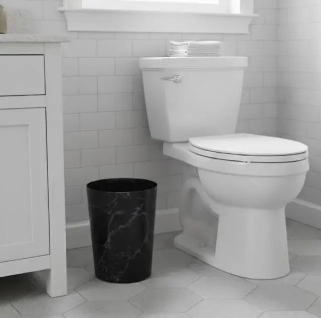 Main image of Bathroom Trash Can, 5 Gallon Small Plastic Garbage Bin with No Lid, Black Marble