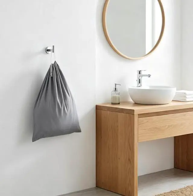 Alt view image 2 of 6 - Durable Drawstring Polyester Cotton Laundry Bag in Gray for Clothing Storage