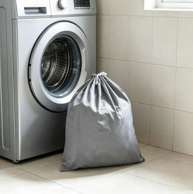 Main image of Durable Drawstring Polyester Cotton Laundry Bag in Gray for Clothing Storage