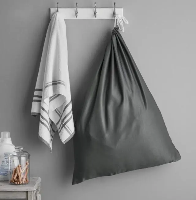 Alt view image 3 of 6 - Durable Drawstring Polyester Cotton Laundry Bag in Gray for Clothing Storage