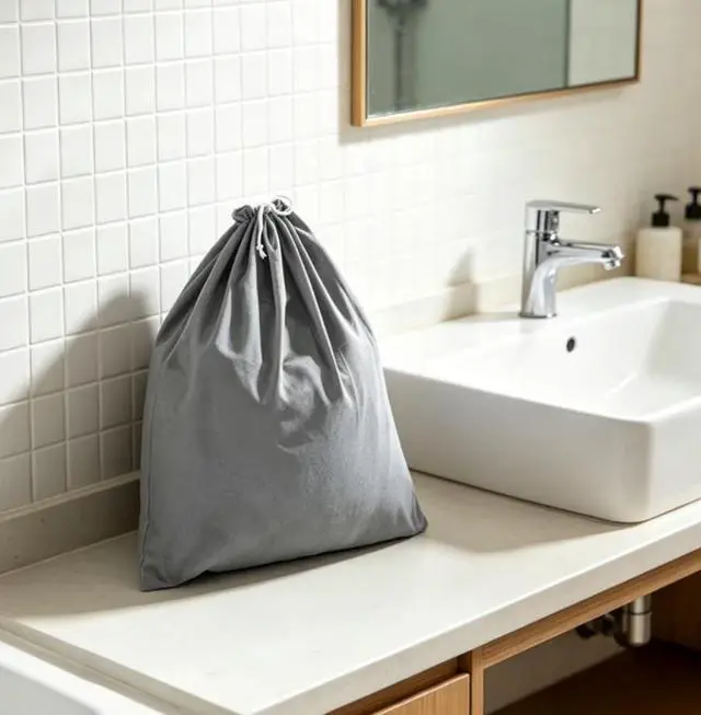 Alt view image 4 of 6 - Durable Drawstring Polyester Cotton Laundry Bag in Gray for Clothing Storage